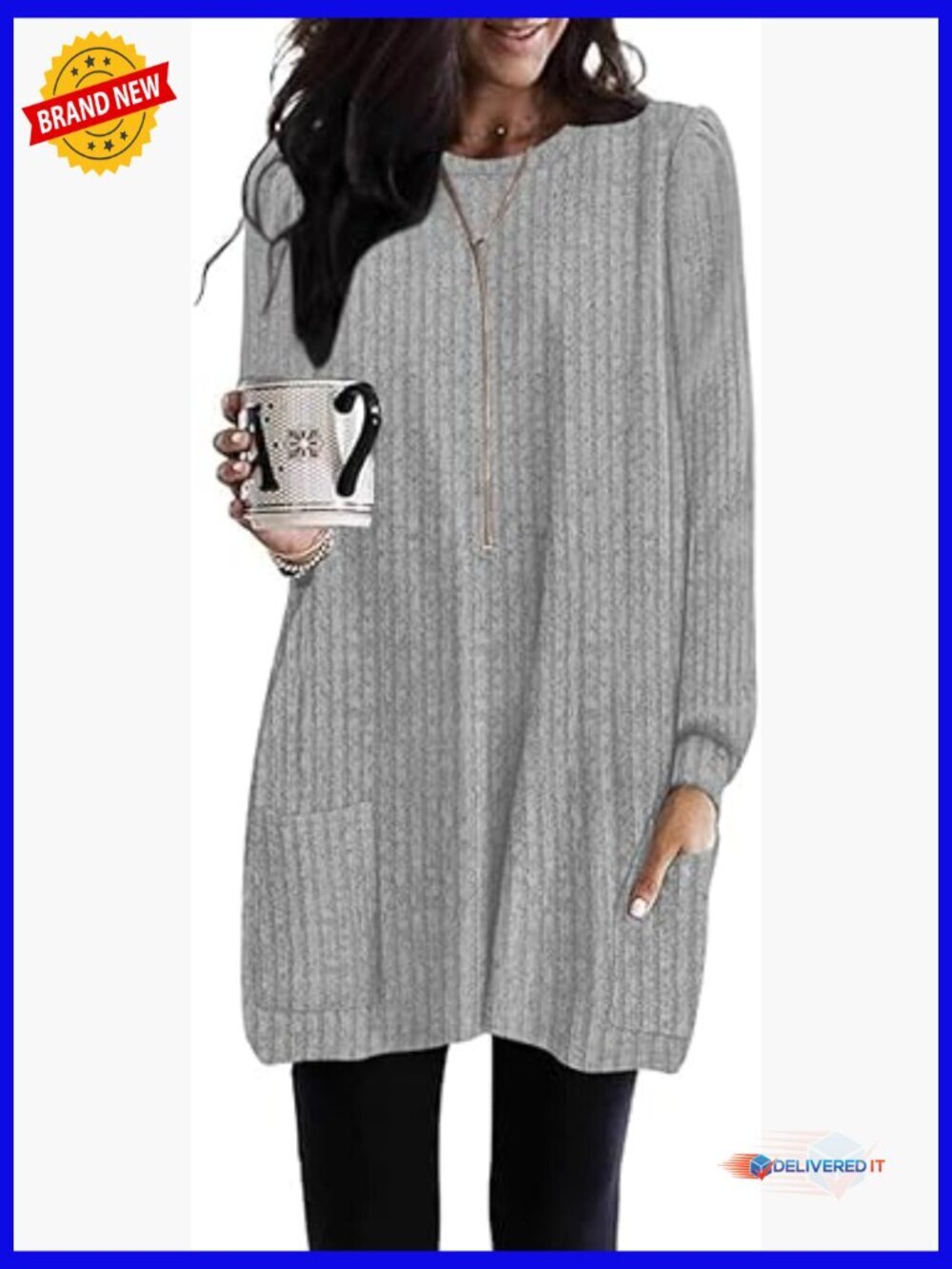 Long Tunic Sweater with Pockets - Loose Fit Dressy Top for Leggings